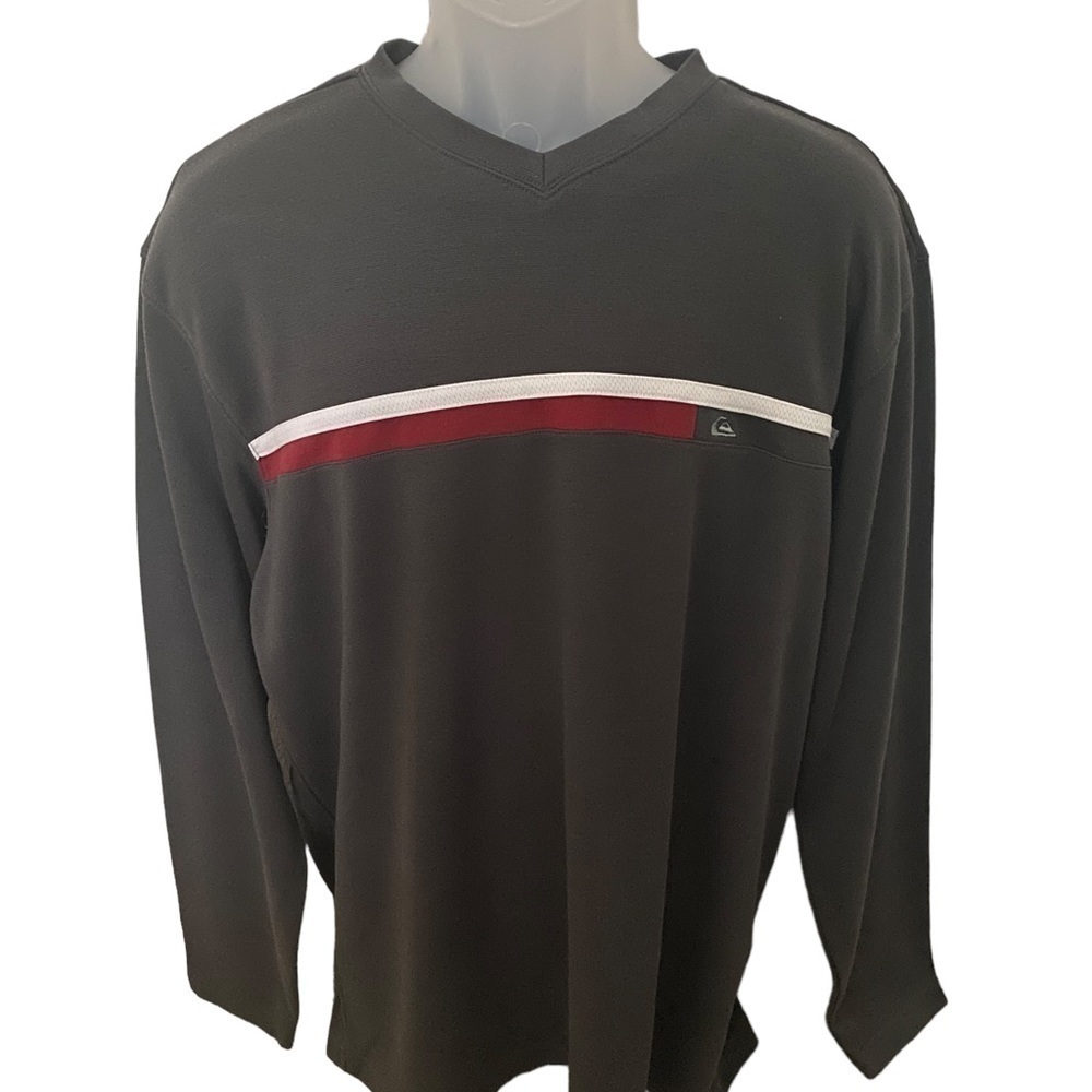 QUIKSILVER Long Sleeve Pullover Gray w/ Maroon & White Stripes Men XL